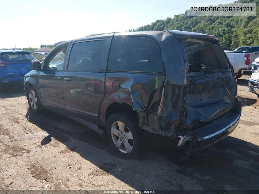 2016 Dodge Grand Caravan Se VIN: 2C4RDGBG5GR374781 Lot: 45392798