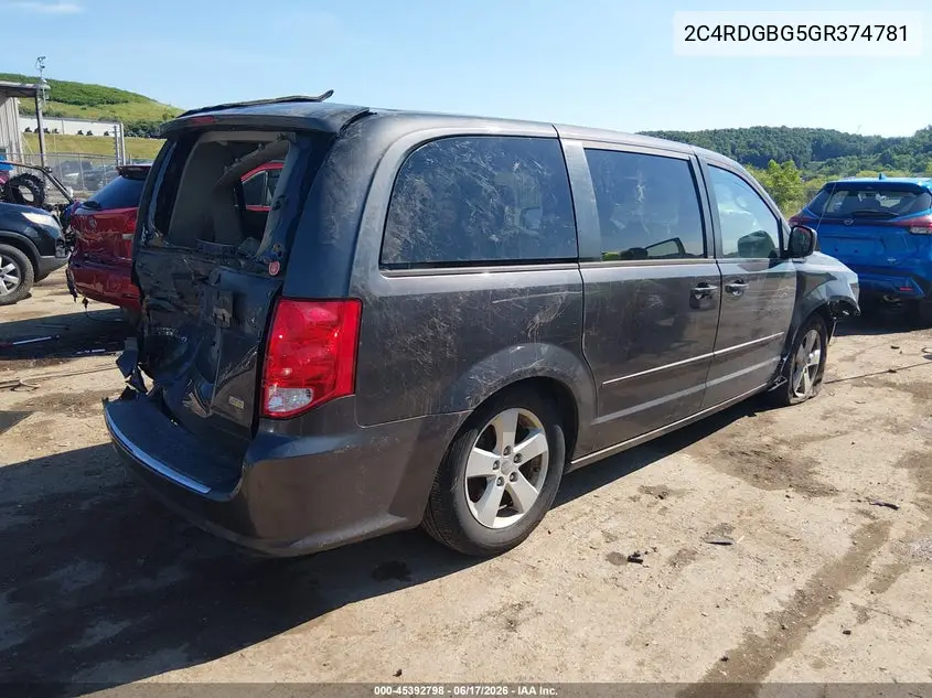2016 Dodge Grand Caravan Se VIN: 2C4RDGBG5GR374781 Lot: 45392798