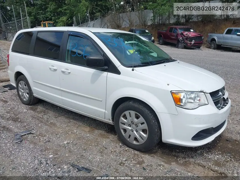 2016 Dodge Grand Caravan Se VIN: 2C4RDGBG2GR242478 Lot: 45541306