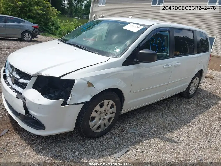 2016 Dodge Grand Caravan Se VIN: 2C4RDGBG2GR242478 Lot: 45541306