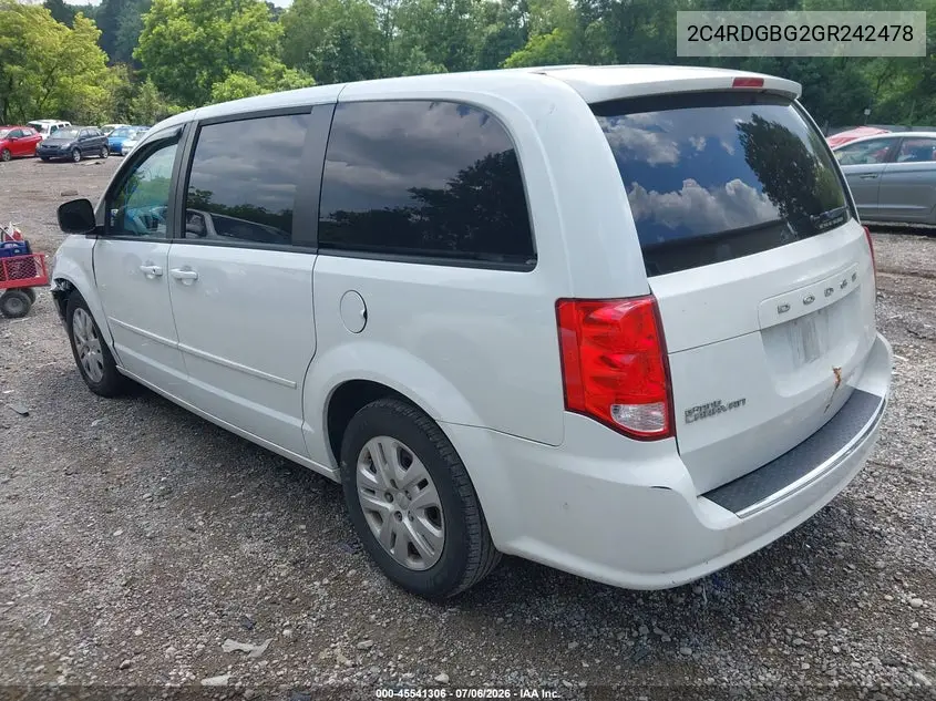 2016 Dodge Grand Caravan Se VIN: 2C4RDGBG2GR242478 Lot: 45541306