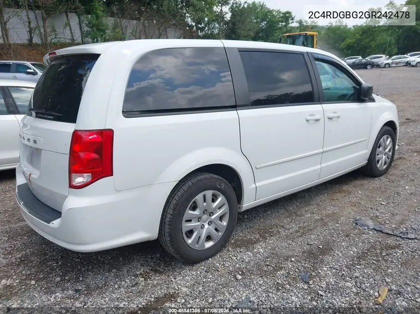 2016 Dodge Grand Caravan Se VIN: 2C4RDGBG2GR242478 Lot: 45541306