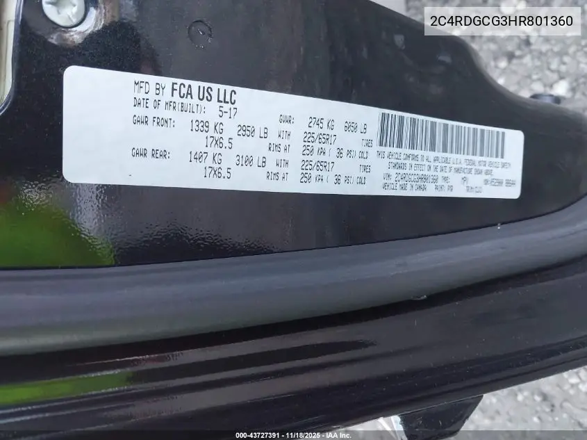 2C4RDGCG3HR801360 2017 Dodge Grand Caravan Sxt