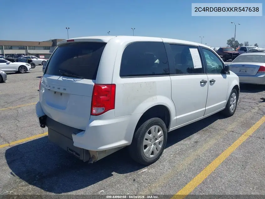 2C4RDGBGXKR547638 2019 Dodge Grand Caravan Se