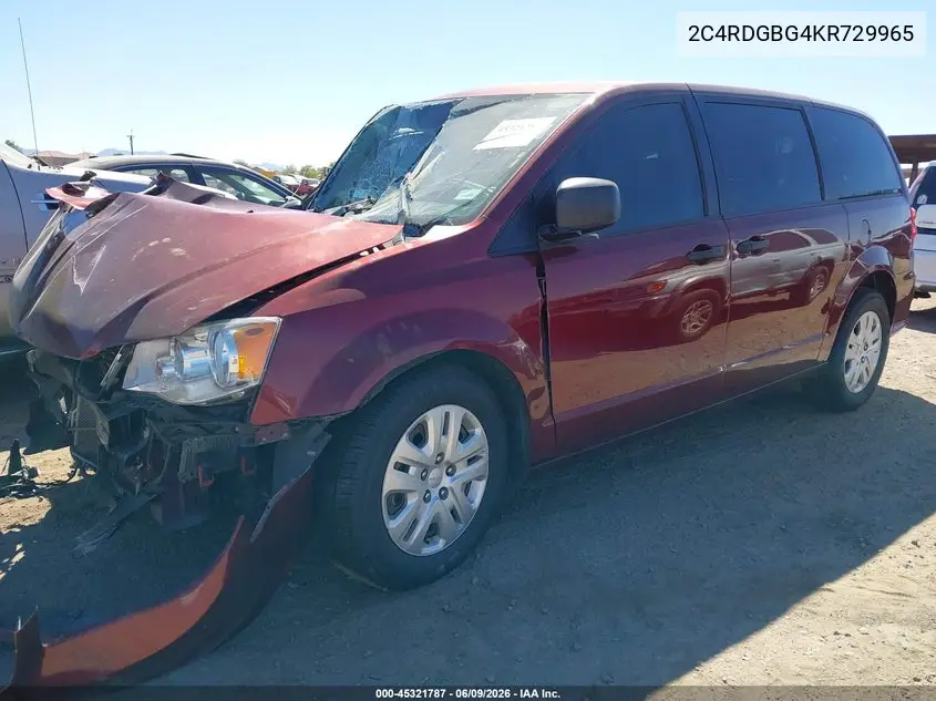 2019 Dodge Grand Caravan Se VIN: 2C4RDGBG4KR729965 Lot: 45321787