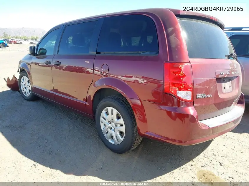 2019 Dodge Grand Caravan Se VIN: 2C4RDGBG4KR729965 Lot: 45321787
