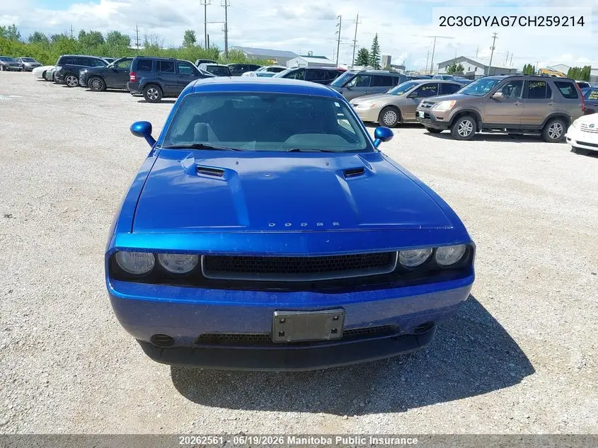 2012 Dodge Challenger Sxt VIN: 2C3CDYAG7CH259214 Lot: 20262561