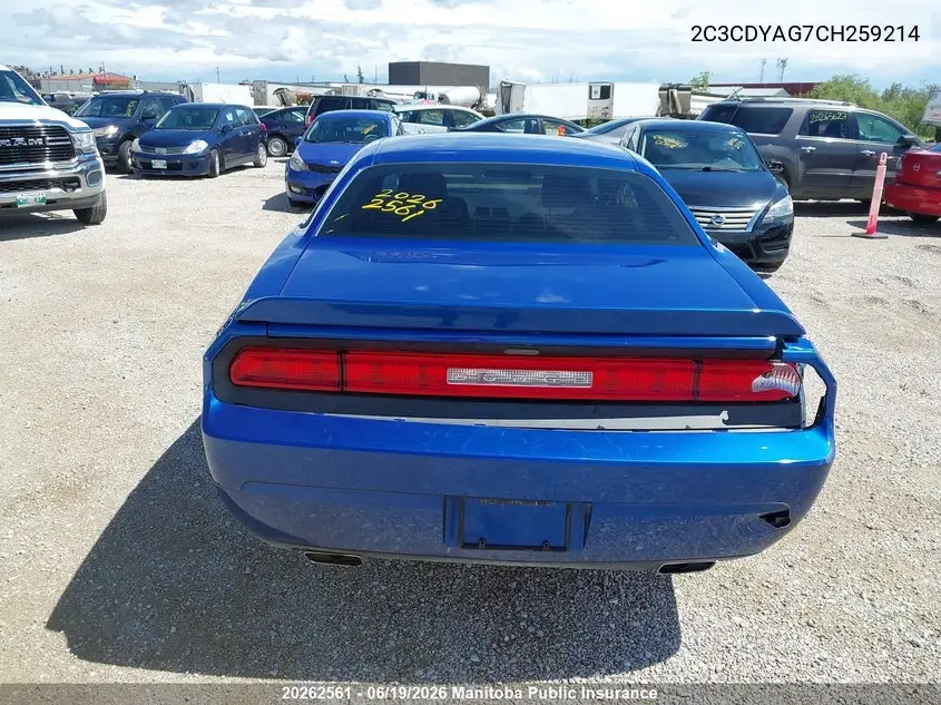2012 Dodge Challenger Sxt VIN: 2C3CDYAG7CH259214 Lot: 20262561