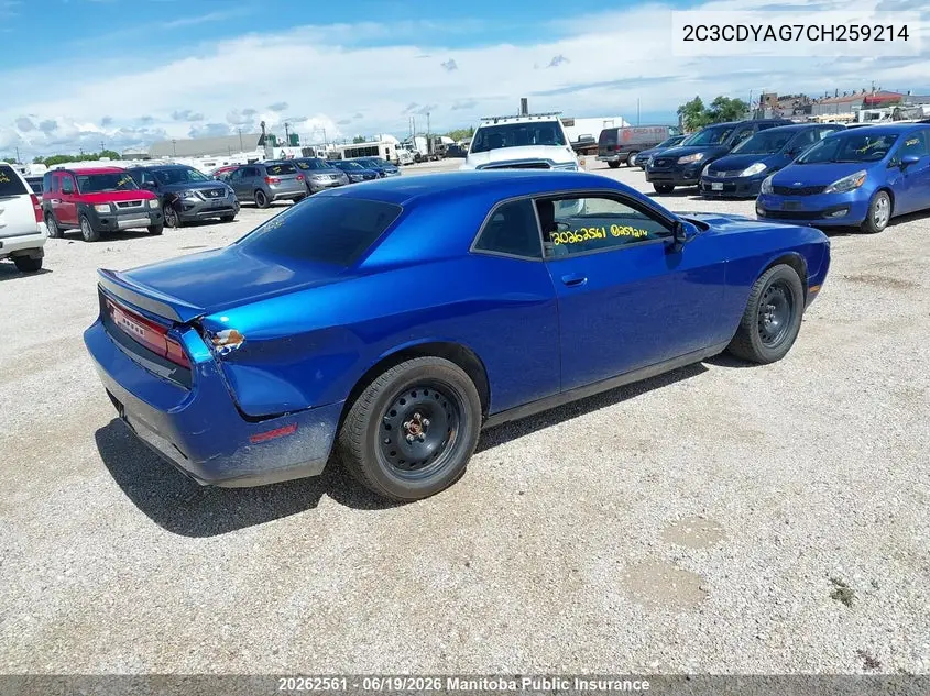 2012 Dodge Challenger Sxt VIN: 2C3CDYAG7CH259214 Lot: 20262561