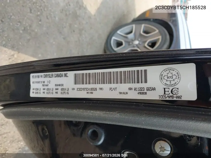 2012 Dodge Challenger R/T VIN: 2C3CDYBT5CH185528 Lot: 30094501