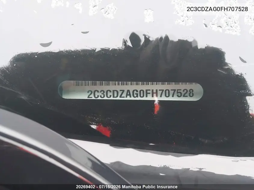 2015 Dodge Challenger Sxt VIN: 2C3CDZAG0FH707528 Lot: 20269402