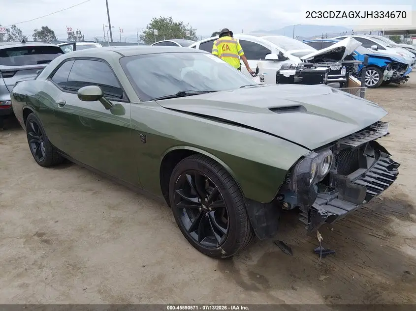 2018 Dodge Challenger Sxt Plus VIN: 2C3CDZAGXJH334670 Lot: 45590571