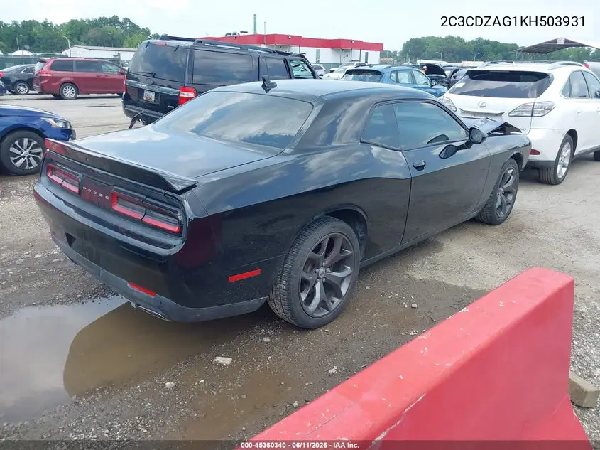 2019 Dodge Challenger Sxt VIN: 2C3CDZAG1KH503931 Lot: 45360340