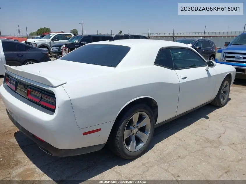2019 Dodge Challenger Sxt VIN: 2C3CDZAG6KH616001 Lot: 45415403