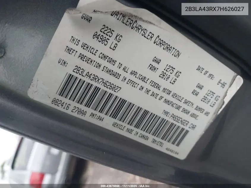 2B3LA43RX7H626027 2007 Dodge Charger