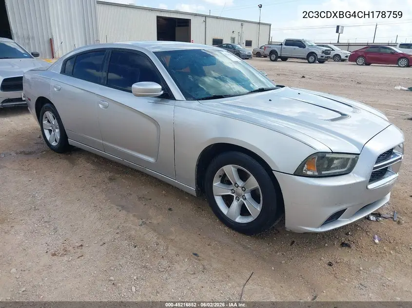 2012 Dodge Charger Se VIN: 2C3CDXBG4CH178759 Lot: 45216852