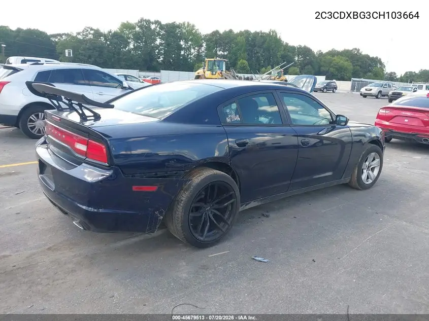 2012 Dodge Charger Se VIN: 2C3CDXBG3CH103664 Lot: 45679513