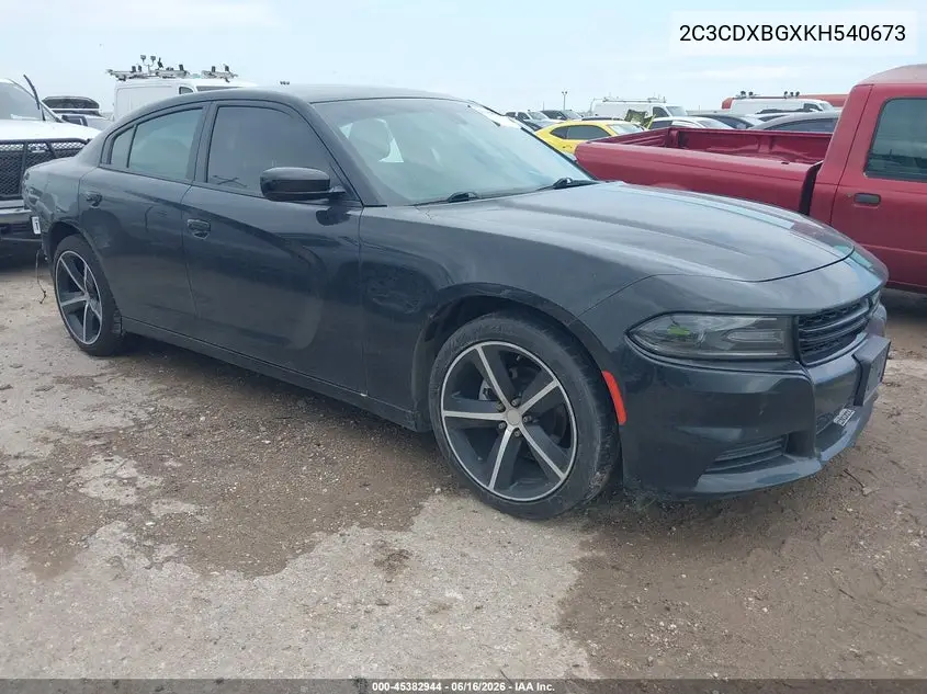 2019 Dodge Charger Sxt Rwd VIN: 2C3CDXBGXKH540673 Lot: 45382944