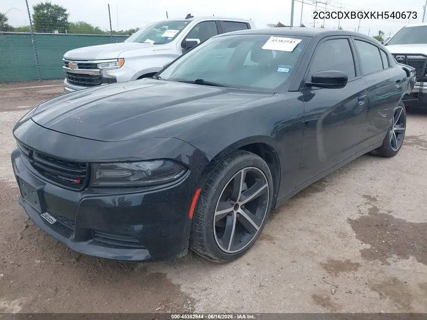 2019 Dodge Charger Sxt Rwd VIN: 2C3CDXBGXKH540673 Lot: 45382944