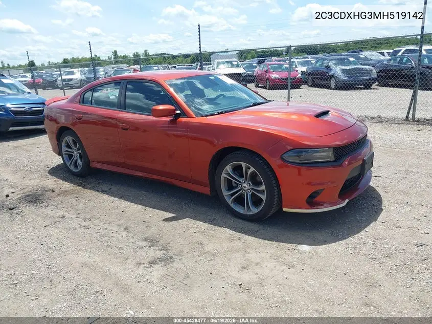 2021 Dodge Charger Gt Rwd VIN: 2C3CDXHG3MH519142 Lot: 45428477