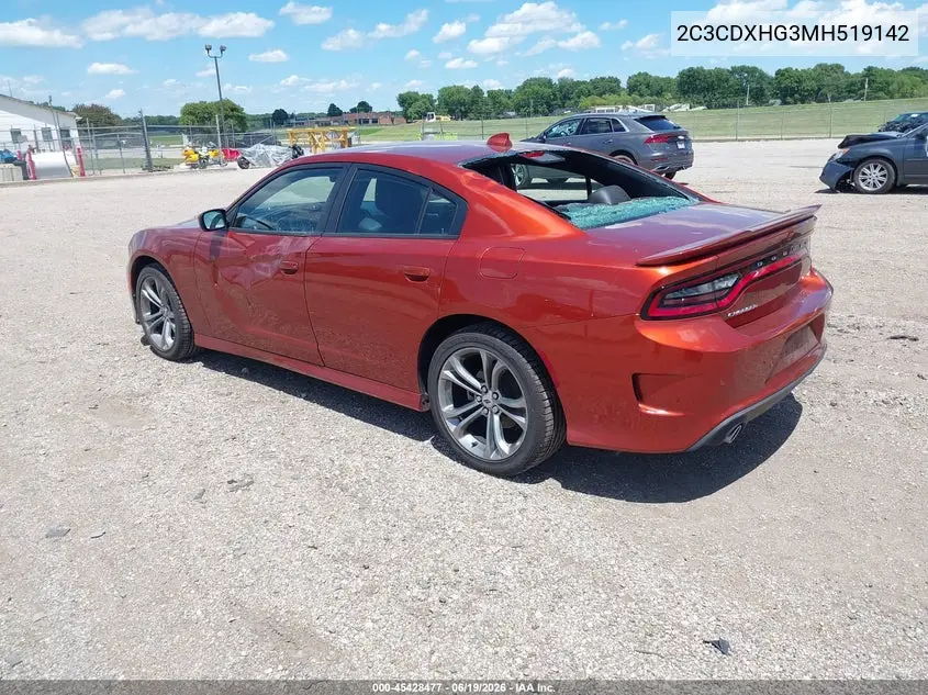 2021 Dodge Charger Gt Rwd VIN: 2C3CDXHG3MH519142 Lot: 45428477