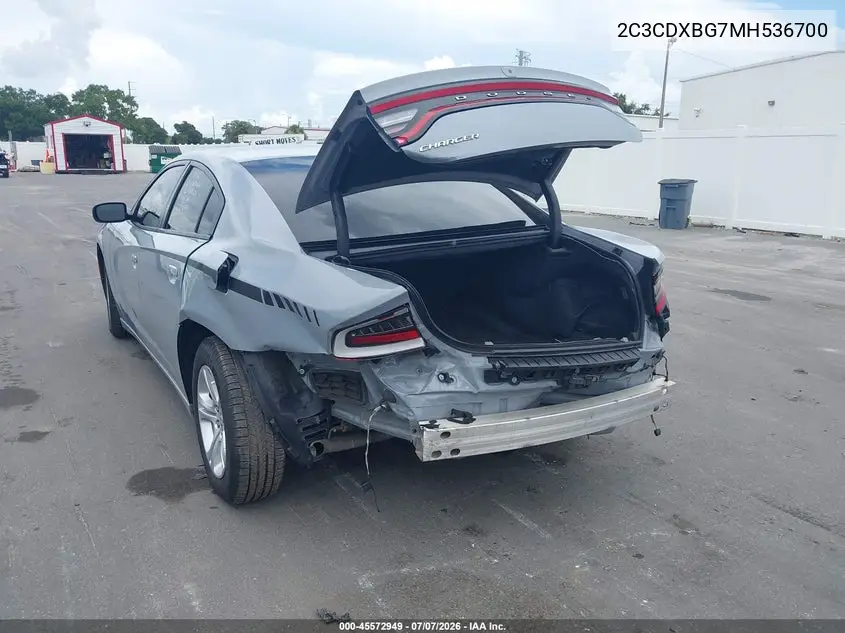 2021 Dodge Charger Sxt Rwd VIN: 2C3CDXBG7MH536700 Lot: 45572949