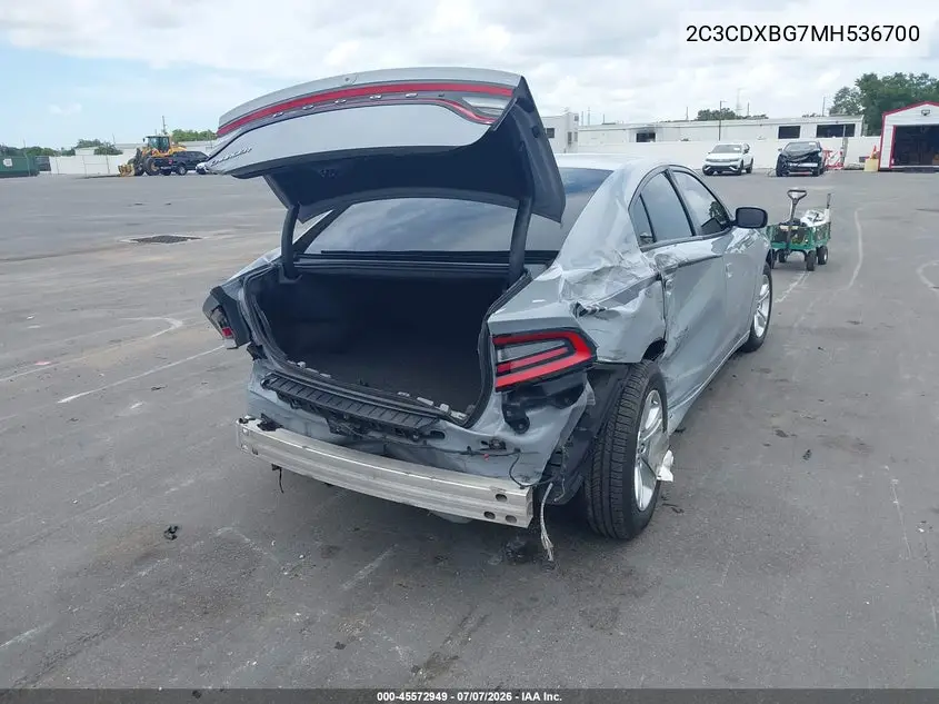 2021 Dodge Charger Sxt Rwd VIN: 2C3CDXBG7MH536700 Lot: 45572949