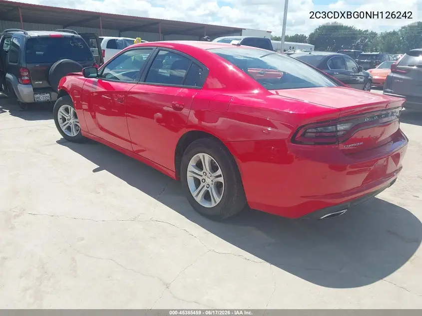 2022 Dodge Charger Sxt Rwd VIN: 2C3CDXBG0NH126242 Lot: 45385459