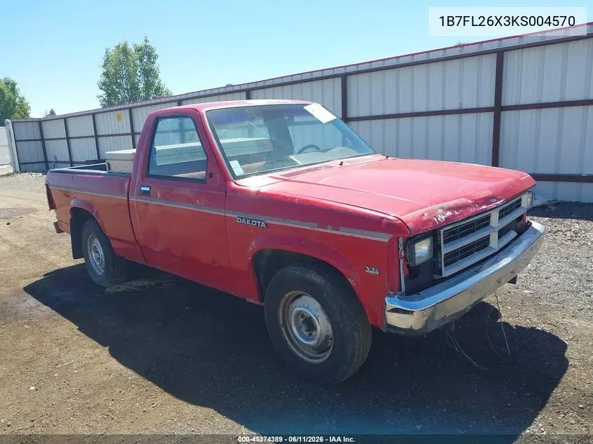 1989 Dodge Dakota VIN: 1B7FL26X3KS004570 Lot: 45374389