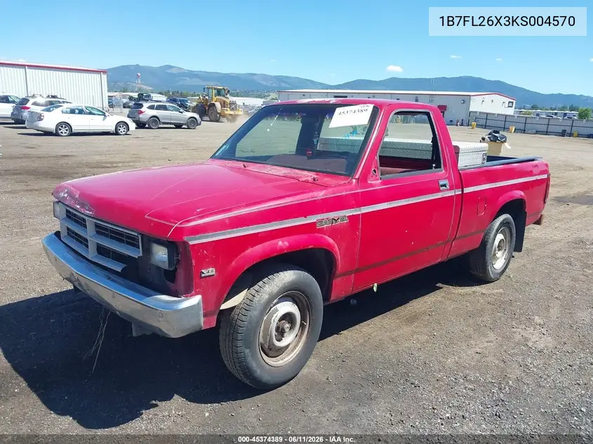 1989 Dodge Dakota VIN: 1B7FL26X3KS004570 Lot: 45374389