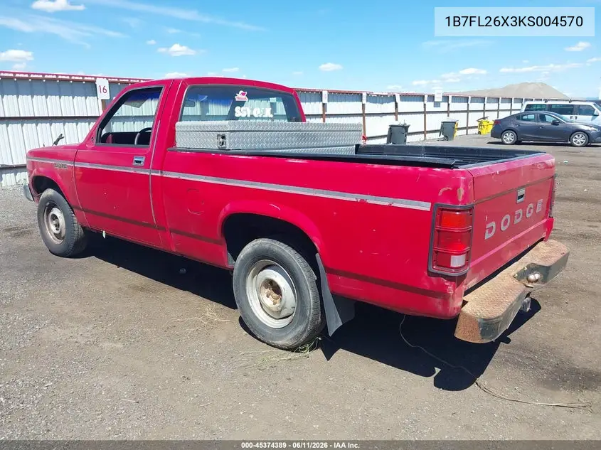 1989 Dodge Dakota VIN: 1B7FL26X3KS004570 Lot: 45374389