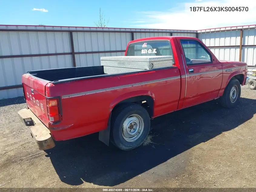 1989 Dodge Dakota VIN: 1B7FL26X3KS004570 Lot: 45374389