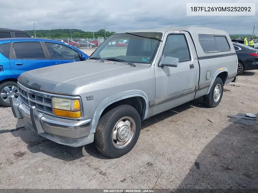 1991 Dodge Dakota VIN: 1B7FL26Y0MS252092 Lot: 45312225