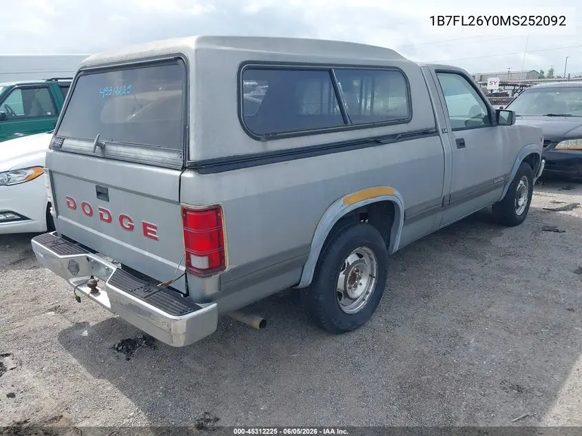 1991 Dodge Dakota VIN: 1B7FL26Y0MS252092 Lot: 45312225