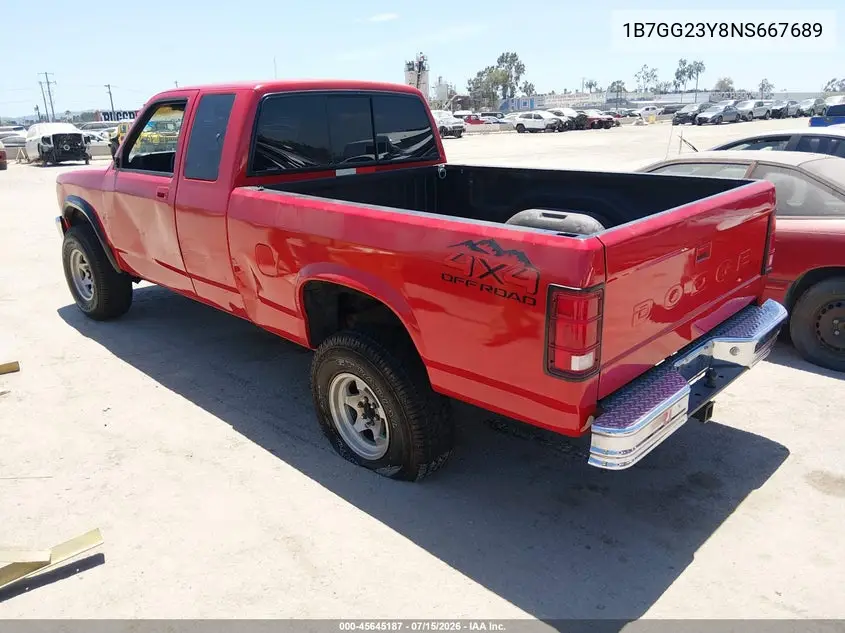 1992 Dodge Dakota VIN: 1B7GG23Y8NS667689 Lot: 45645187