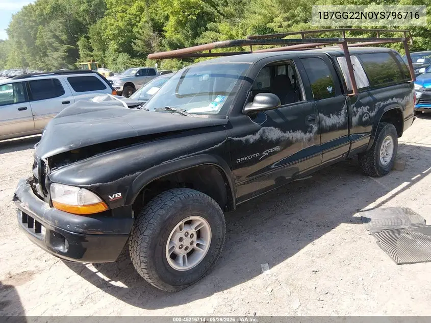 2000 Dodge Dakota Slt/Sport VIN: 1B7GG22N0YS796716 Lot: 45216714