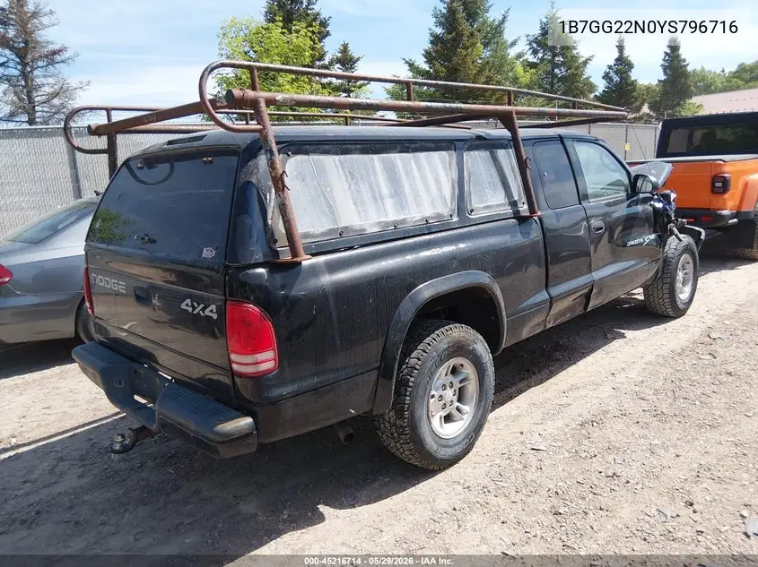 2000 Dodge Dakota Slt/Sport VIN: 1B7GG22N0YS796716 Lot: 45216714
