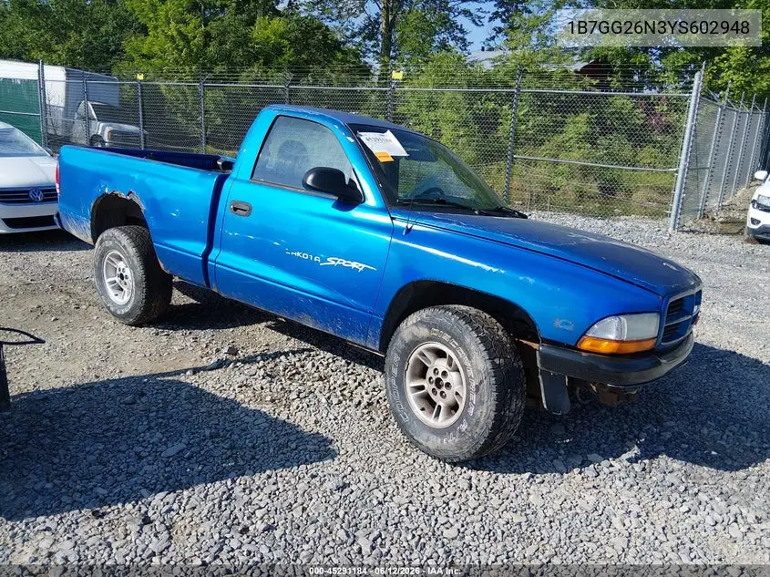 2000 Dodge Dakota Slt/Sport VIN: 1B7GG26N3YS602948 Lot: 45291184
