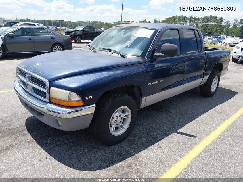 2000 Dodge Dakota Quad VIN: 1B7GL2AN7YS650309 Lot: 45417413