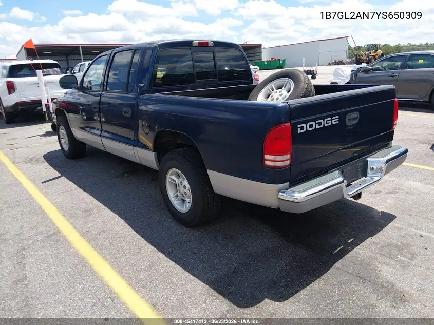 2000 Dodge Dakota Quad VIN: 1B7GL2AN7YS650309 Lot: 45417413
