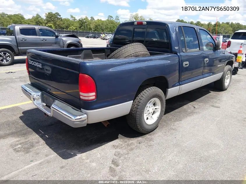 2000 Dodge Dakota Quad VIN: 1B7GL2AN7YS650309 Lot: 45417413