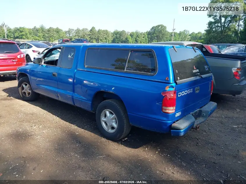 2000 Dodge Dakota Slt/Sport VIN: 1B7GL22X1YS575218 Lot: 45529486