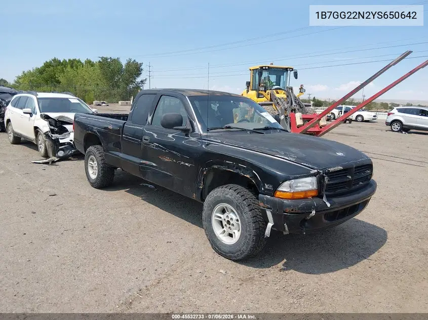 2000 Dodge Dakota Slt/Sport VIN: 1B7GG22N2YS650642 Lot: 45532733