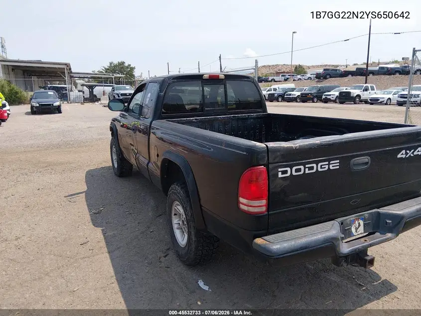 2000 Dodge Dakota Slt/Sport VIN: 1B7GG22N2YS650642 Lot: 45532733