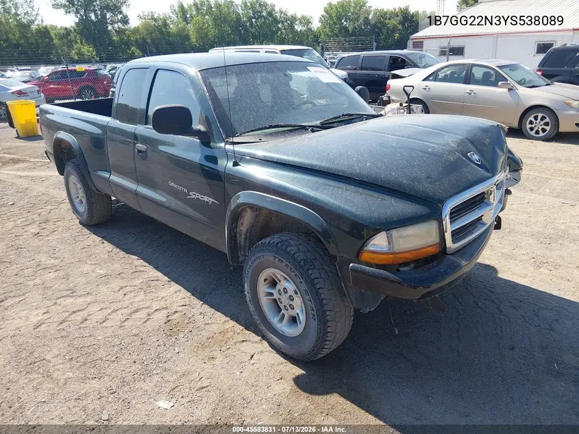 2000 Dodge Dakota Slt/Sport VIN: 1B7GG22N3YS538089 Lot: 45583831