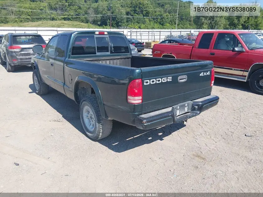 2000 Dodge Dakota Slt/Sport VIN: 1B7GG22N3YS538089 Lot: 45583831