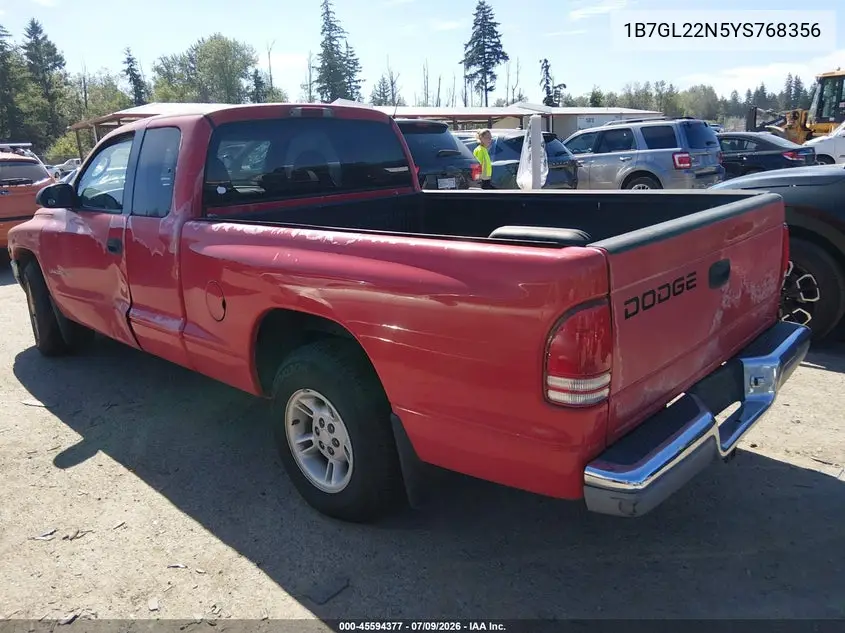 2000 Dodge Dakota Slt/Sport VIN: 1B7GL22N5YS768356 Lot: 45594377