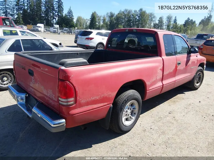 2000 Dodge Dakota Slt/Sport VIN: 1B7GL22N5YS768356 Lot: 45594377