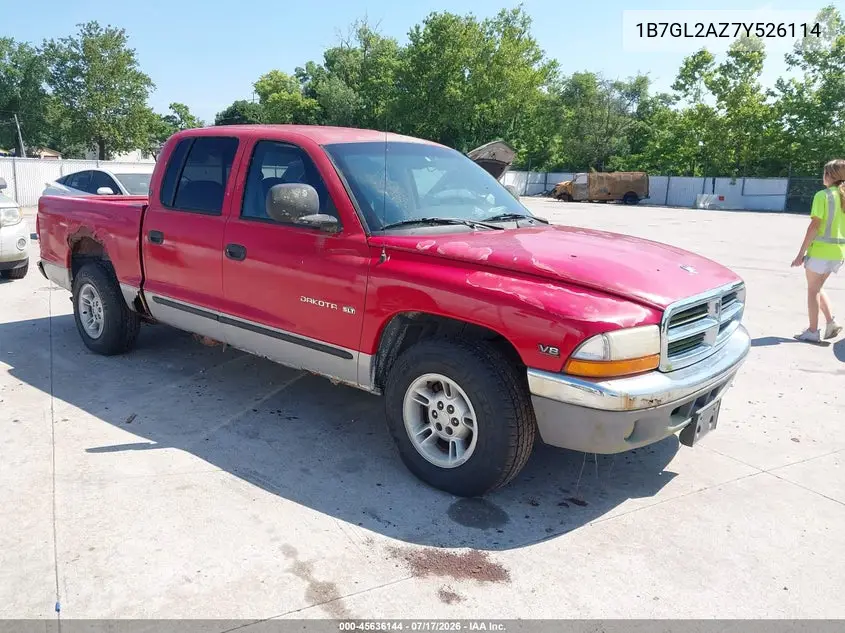 2000 Dodge Dakota Quad VIN: 1B7GL2AZ7Y526114 Lot: 45636144
