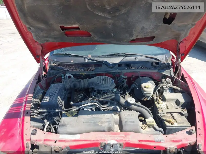 2000 Dodge Dakota Quad VIN: 1B7GL2AZ7Y526114 Lot: 45636144